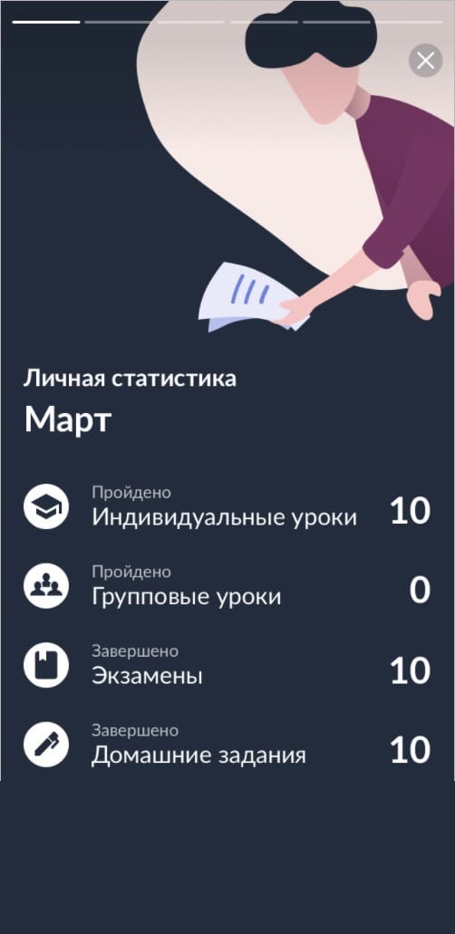 Экран личной статистики за месяц